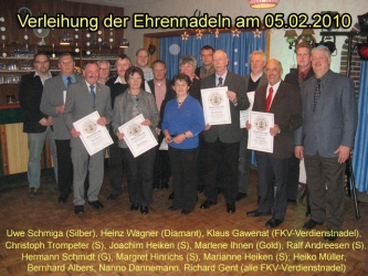 Verleihung der silbernen, goldenen und diamantenen Ehrennadeln sowie der FKV- Verdienstnadel am 05.02.2010