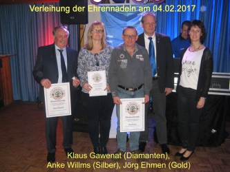Verleihung der silbernen, goldenen und diamantenen Ehrennadeln am 04.02.2017