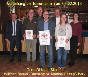 Verleihung der silbernen und diamantenen Ehrennadeln am 03.02.2018