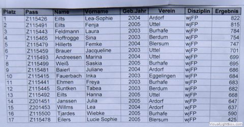 Einzelmeisterschaften des Kreises VII 2011 - Ergebnisse